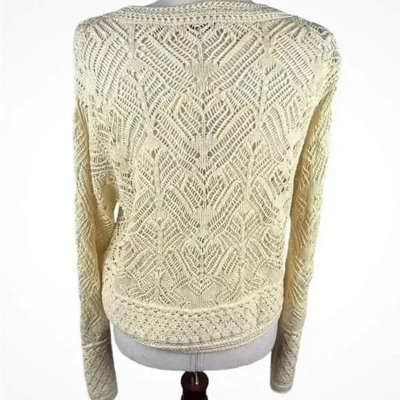 VINCE LACE PATCHWORK PULLOVER ORGANIC COTTON SWEATER IN PALE LEMON MEDIUM - Picture 4 of 5